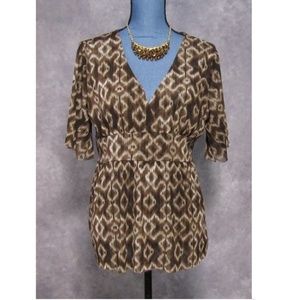 Michael Kors Brown & White Print Blouse Petite M